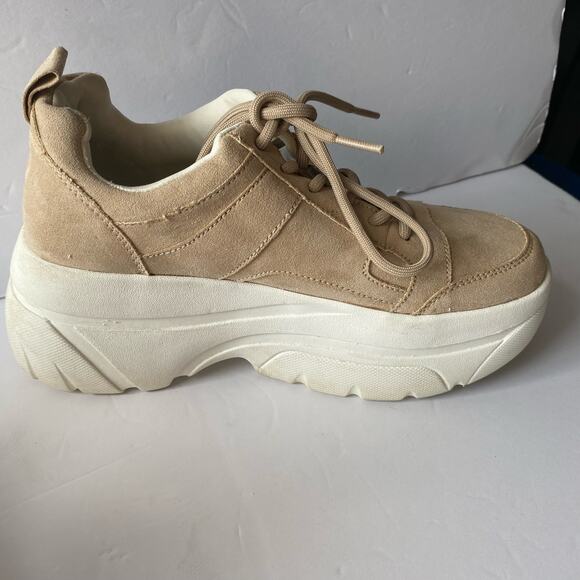 Top Shop Tan Suede Platform Shoes SZ 38 (7) Chuncky Trainers Low Top Mod Sneaker - Picture 12 of 14